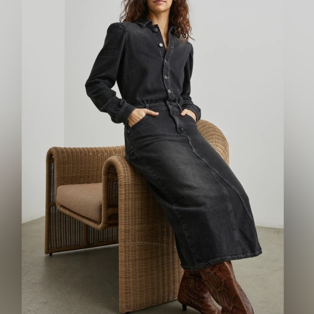 Rails “Beverly” Denim Long Sleeve Button Front 
Shirt Dress Black Wash, Sz S NwT